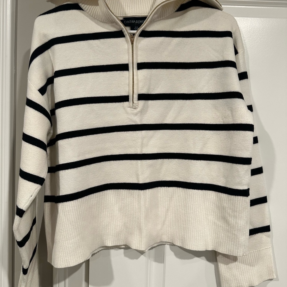Cynthia Rowley Black and White Striped Turtleneck Sweater
